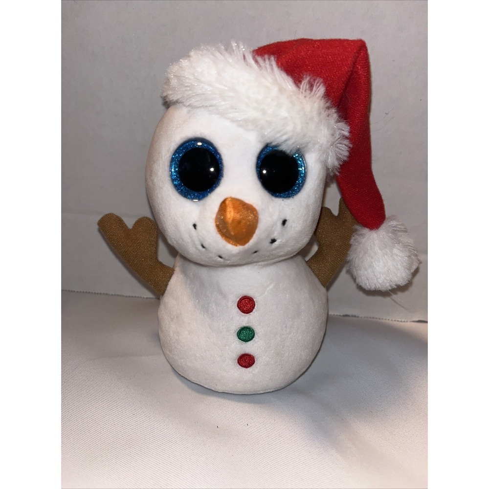 Beanie Boo Snowman Scoop 6 Inch Tall Blue Glitter Eyes No Tag
